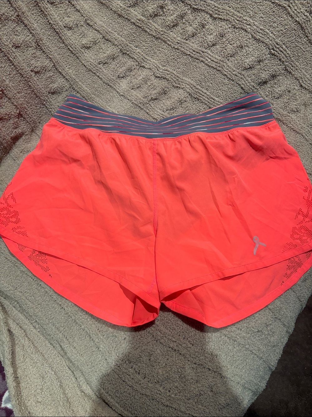 Women's Coral Athletic Running Shorts with Striped Waistband